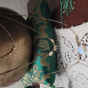 Spring Street 3 Tier gold necklace with opal like stone + Rhinestones.